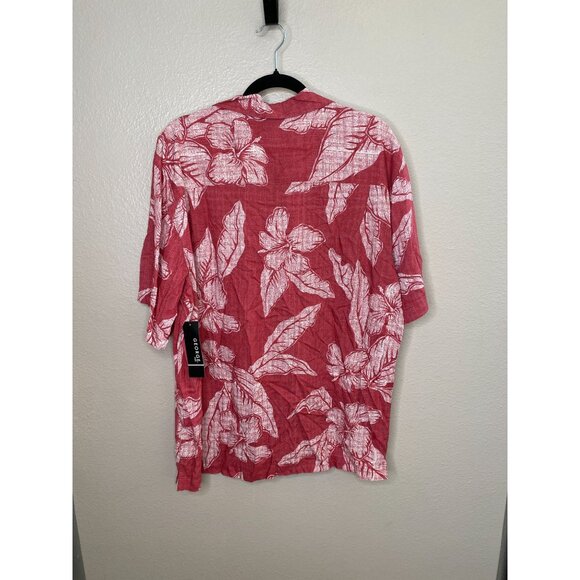 George Mens Red Floral Hawaiian Button-Up Shirt L/42-44 Lightweight Rayon Summer - Picture 3 of 7